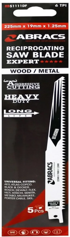 Abracs Reciprozagen Metaal & Hout 6 TPI 225 x 19 x 1.25 mm Abracs Reciprozagen Metaal & Hout 6 TPI 225 x 19 x 1.25 mm