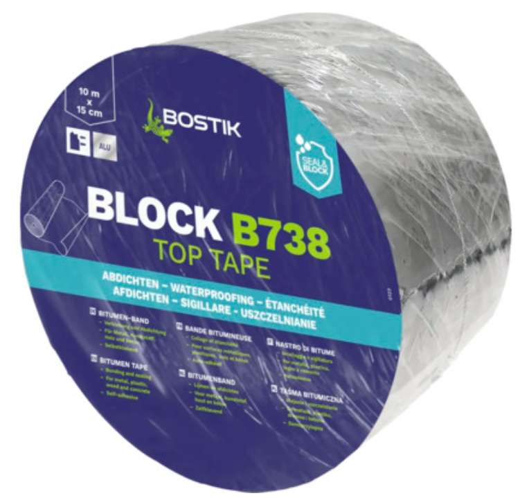 Bostik B738 Block Alu Zelfklevend bitumenband 7,5cm x 10m