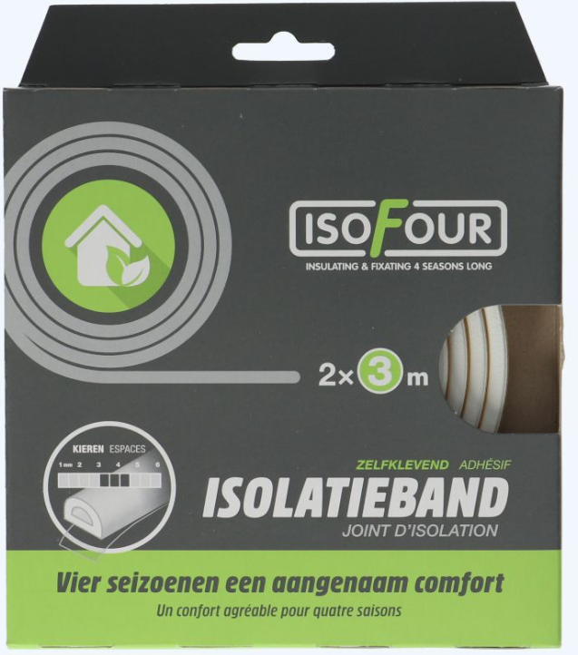 Isofour Tochtband EPDM type E 9x4 mm - 2x3m Wit
