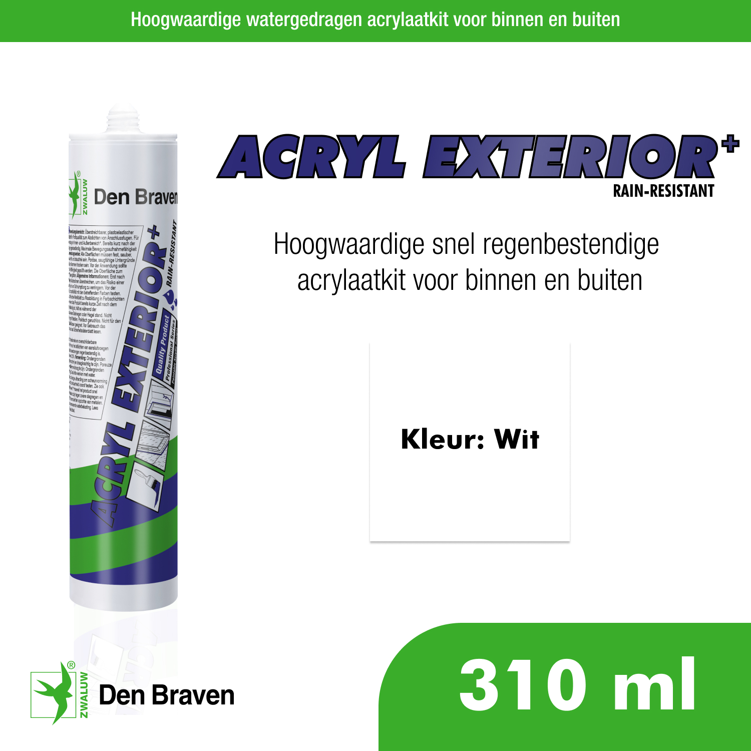 Zwaluw Acryl Exterior+ 310 ml Wit