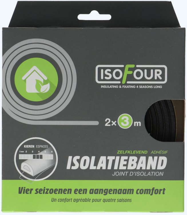 Isofour Tochtband EPDM type D 9x6 mm - 2x3m Zwart