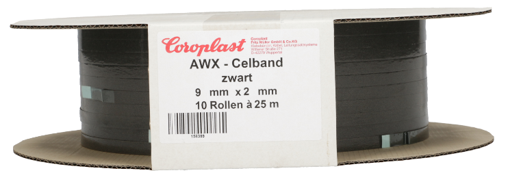 Coroplast AWX Celband 9x2 mm - 10x25 m Zwart