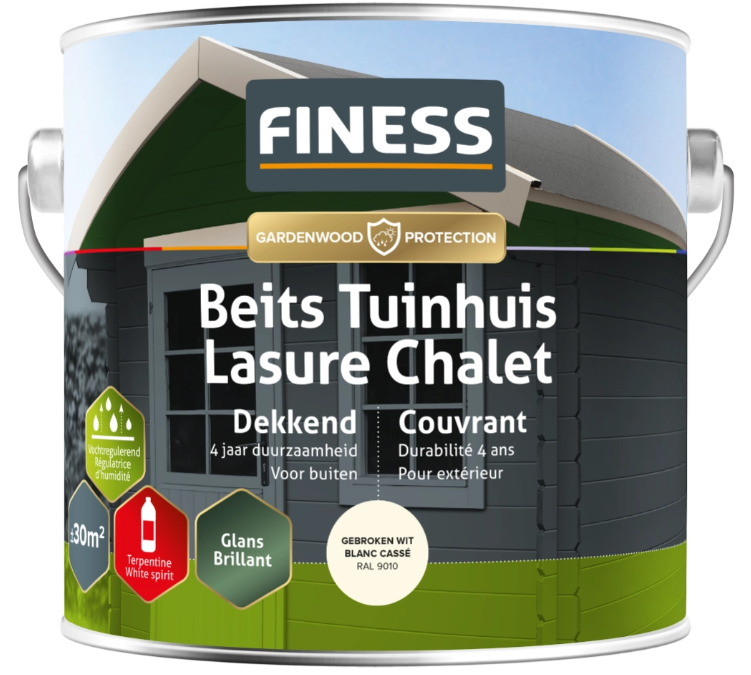 Finess Tuinbeits Dekkend Glans 2590 2,5 ltr Gebroken wit